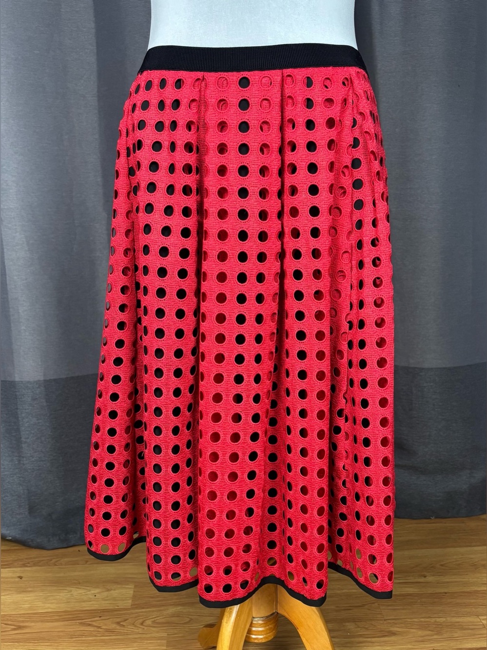Eloquii Red Eyelet Midi Skirt with Black Underlay 14